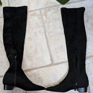 Zara Low Heel OTK  fitted black boots, Size 39